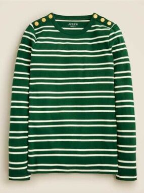 J Crew Perfect-Fit Long-Sleeve Crewneck T-shirt with Lion Buttons in Stripe